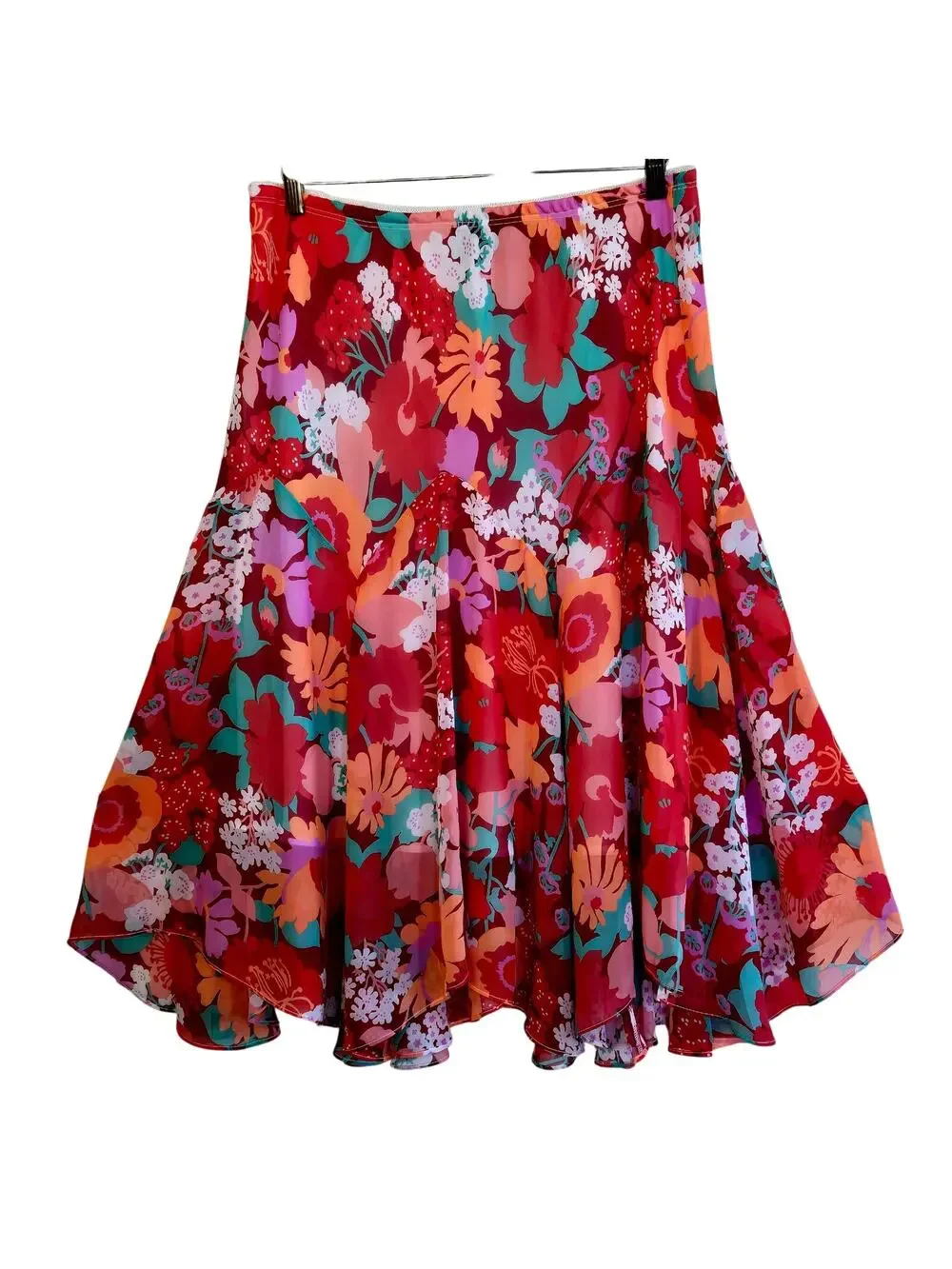 Size L – Bob Mackie Wearable Art Handkerchief Hem Floral Midi Skirt